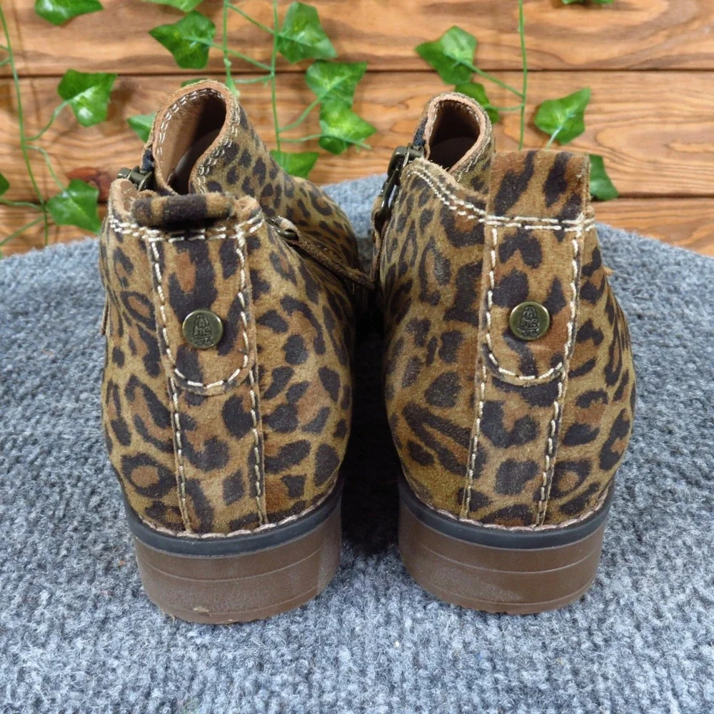 Hush Puppies Mazin Cayto Women Ankle Boot 6.5 Daily Wear Leopard Suede Brown